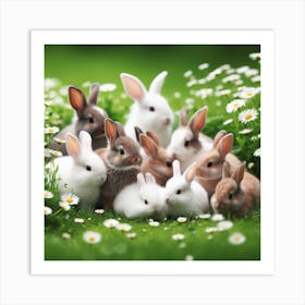 Rabbits In The Grass Art Print