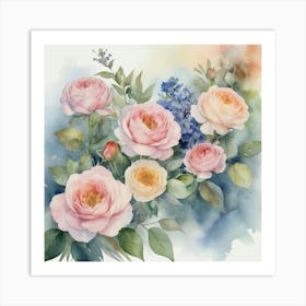 Watercolor Roses Art Print Art Print