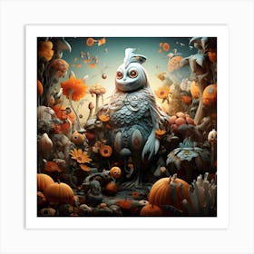 Bird In A Pumpkin Patch Art Print