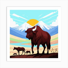 Bulls In The Mountains 1 Art Print