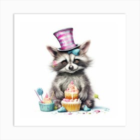 Raccoon With Cupcakes Art Print