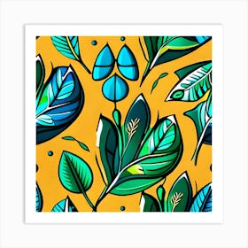 Tropical Leaves On A Yellow Background Art Print