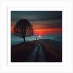 Sunset With A Lone Tree Art Print