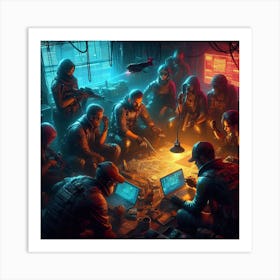 Group Of People In A Dark Room Art Print