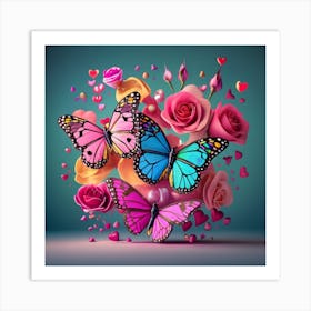 Butterflies And Roses 2 Art Print