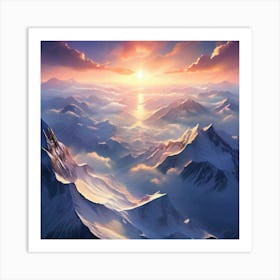 Snowy Mountain tops Tower Above The Clouds Breathtaking Landscape Art Print