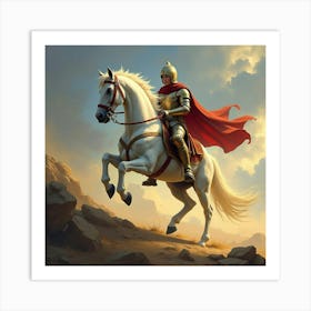 Paladin Riding A Glowing White Horse Into Battle 1 Art Print