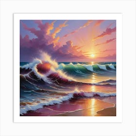 Sunset At The Beach paintings art print 3 Art Print