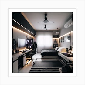 Black And White Gaming Bedroom 2 Art Print