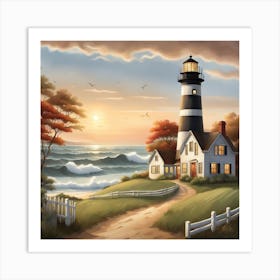 Lighthouse At Sunset 8 Art Print