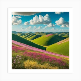 Pink Flowers In The Hills Art Print