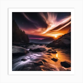 Sunset Over A River 6 Art Print