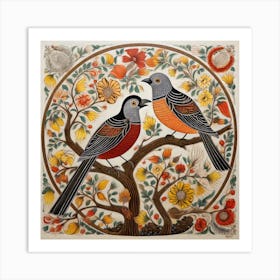 Birds In A Tree Madhubani Painting Indian Traditional Style Art Print