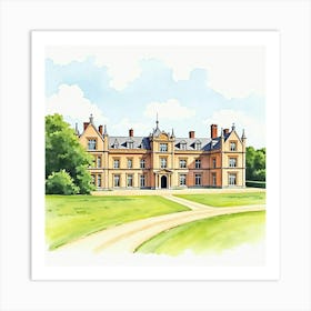 Watercolor Painting Of The Blickling Hall In Norfolk, Capturing Its Grand Architecture And Scenic Setting Art Print