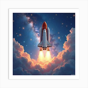 Space Shuttle In A Watercolor Mystical Galaxy Field 1 Art Print