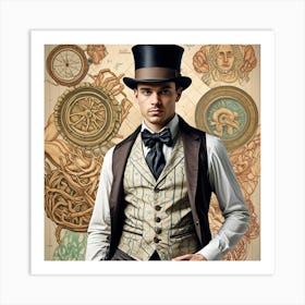 Steampunk Men's Poker Night Fashion Cubism Style Art Print