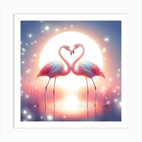 Flamingos In Love Art Print