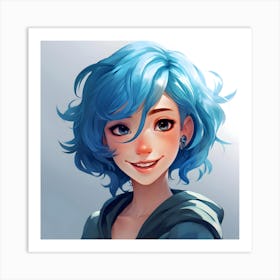 Blue Haired Girl Anime 2 Art Print