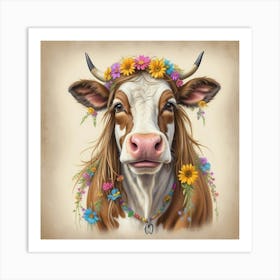 Cow With Flowers 10 Art Print