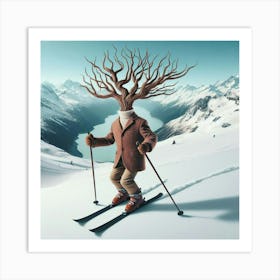 Tree On Skis Art Print