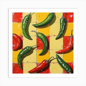 Chilli Peppers Yellow Checkerboard 4 Art Print