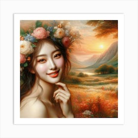 Asian Girl With Flowers Art Print