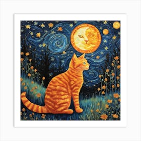 Cat In The Moonlight 1 Art Print