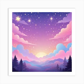 Sky With Twinkling Stars In Pastel Colors Square Composition 12 Art Print