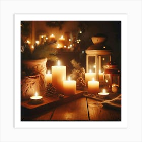 Candlelit Christmas Scene Art Print