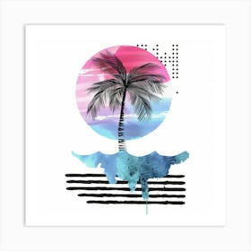 Palm Tree And Waves Art Print