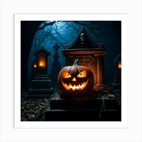 A Sinisterjack O Lantern Grinning Wildly Cast In Eerie Luminescence By The Ambient Night Fear Lur (1) Art Print