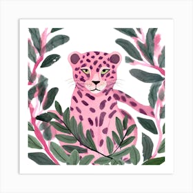 Pink Leopard in Jungle  Art Print