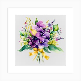 Watercolor Mardi Gras Flower Bouquets 5 Art Print