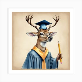 Deer In Graduation Cap Art Print