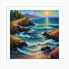 Sunset At The Beach art painting Art Print