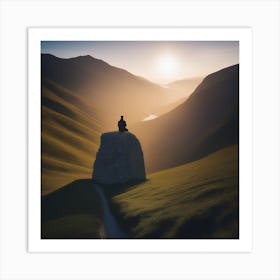 Meditating Man On Top Of Rock Art Print