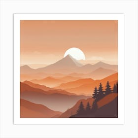 Misty mountains background in orange tone 81 Art Print