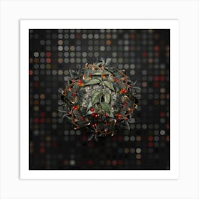 Vintage Cornelian Cherry Fruit Wreath on Dot Bokeh Pattern n.0006 Art Print