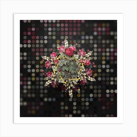 Vintage Agatha Rose in Bloom Flower Wreath on Dot Bokeh Pattern Art Print