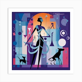 Woman And Her Dog Art Print