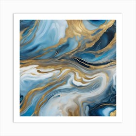 Gold And Blue Abstract Painting Art Print