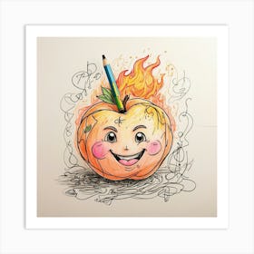 Orange With A Pencil Art Print