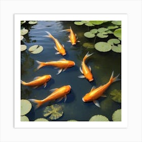 Koi Pond With Golden Fish Art Print