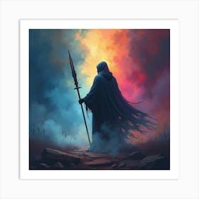 Soul Warrior Battling Dark Shadows In A Colorful Watercolor Void 1 Art Print