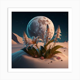 Moon And Flowers Art Print