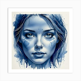 Blue Watercolor Painting 4 Art Print