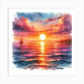 Sunset Watercolor Painting 1 Art Print