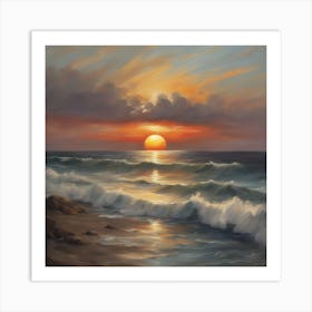 I Want A Wonderful Elegant Painting Of The Sun Setting Behind The Sea (1) Art Print