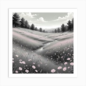 Pink Flower Field Art Print