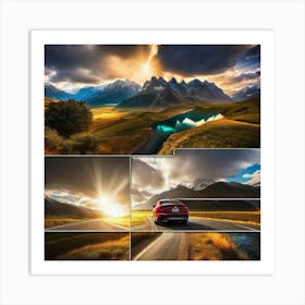 Sunset On The Road Art Print